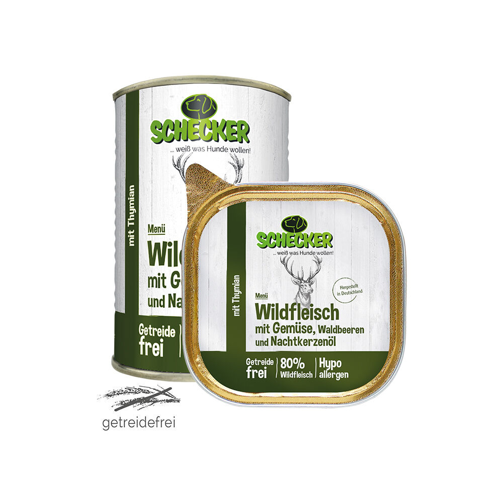 Schecker Hundemenü - Wildfleisch mit Gemüse, Waldbeeren und Nachtkerzenöl Bild 4
